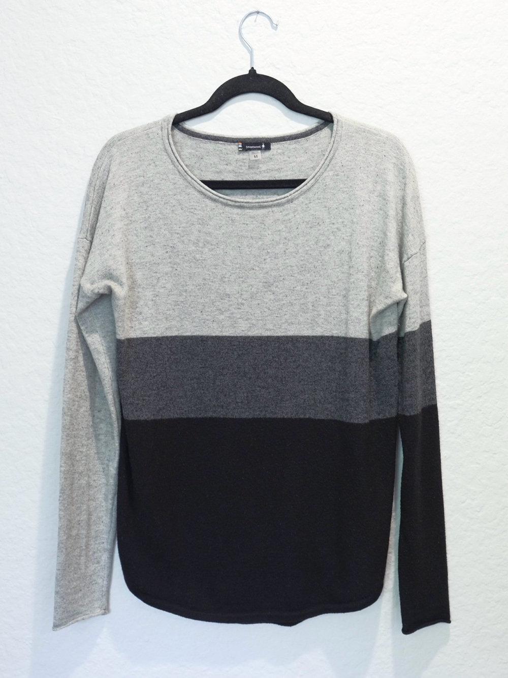 Smartwool Merino Wool Blend Lightweight Sweater Size M Gray Black Colorblock
